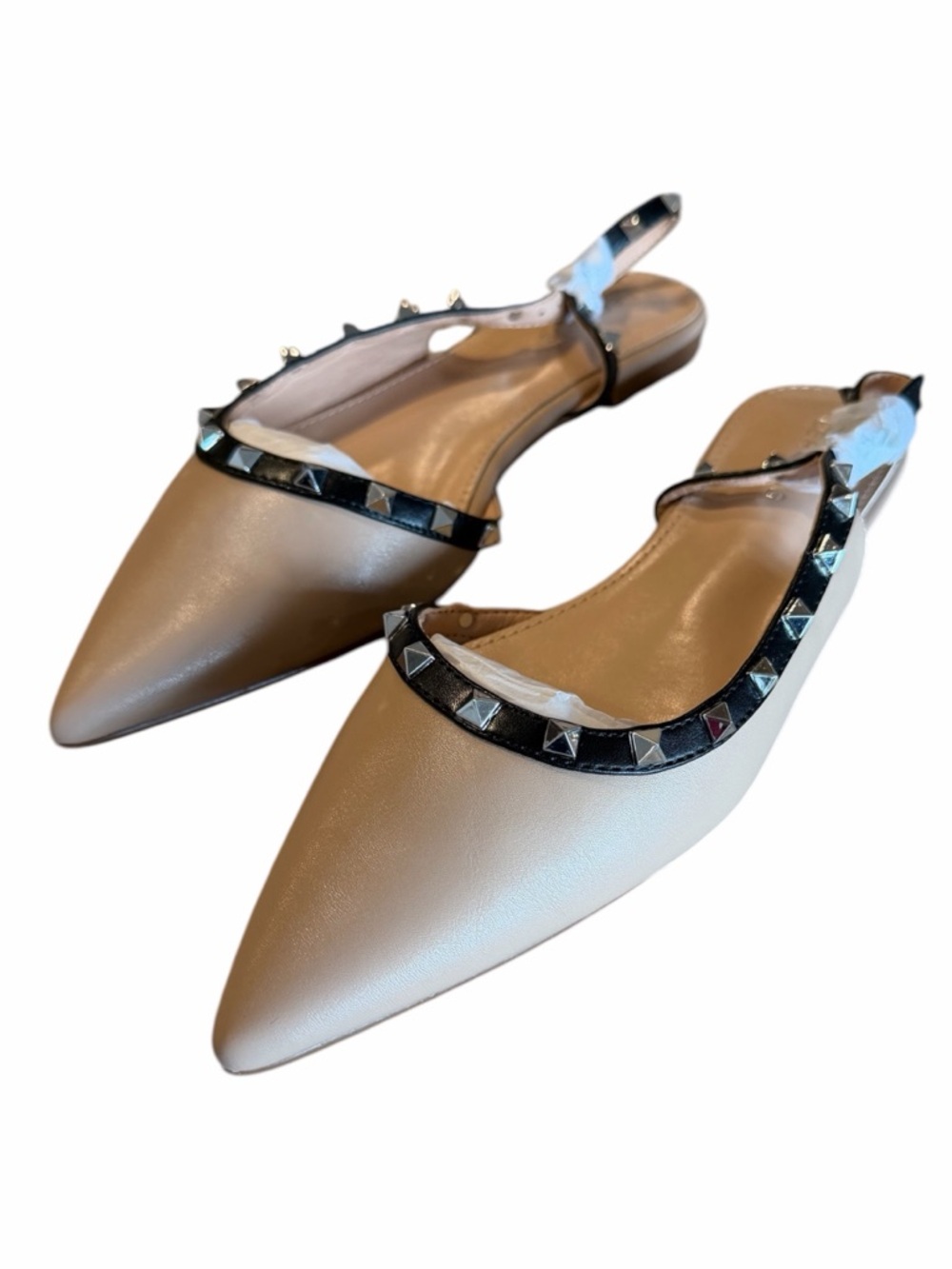 Berness Slingback Flats Size 8 Beige Black Studded Pointed Toe Slip On New - Picture 3 of 11